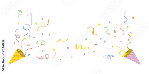 Watercolor party crackers with ribbons and confetti on both sides celebration illustration