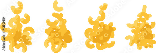 Macaroni Pasta Pieces Falling Set Illustration with Spiral Macaroni Shapes Isolated for Food Design, Cooking Graphics and Italian Cuisine