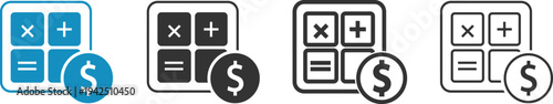 Mobile phone calculator icons with dollar sign and financial symbols