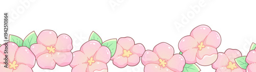 Seamless sakura pattern, bottom edge for design. Floral border, vector template for decoration. Pink Japanese cherry blossoms, sakura petals