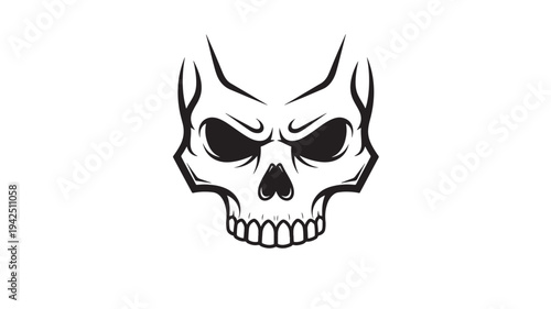 Angry Skull Face Silhouette on WHITE BACKGROUND – Evil Skeleton Head Vector Icon