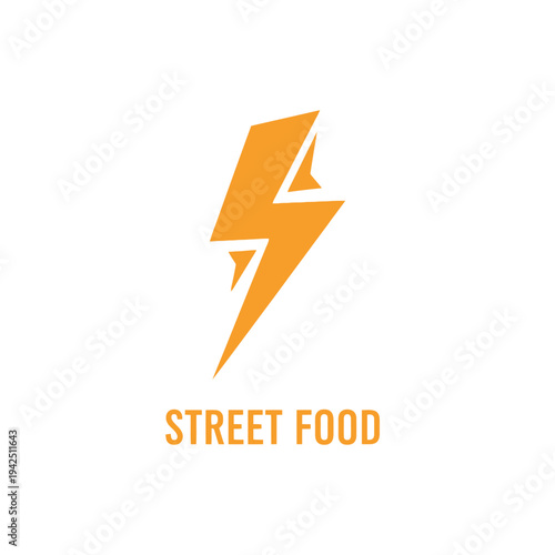 Orange lightning bolt street food logo design element for fast service snack bar or food delivery