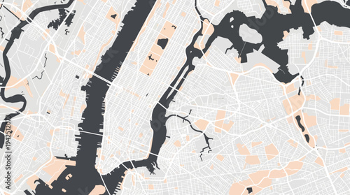 Modern Stylized Vector Map of New York City Manhattan and Surrounding Boroughs in Minimalist Flat Design Art Style
