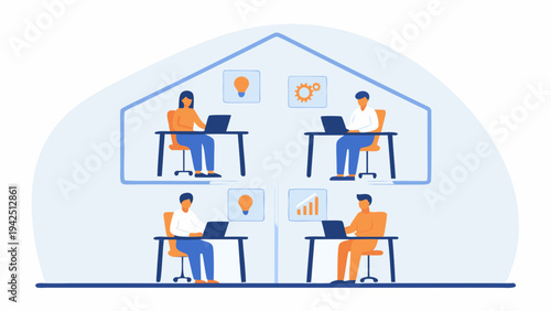 Team working together in modern office space