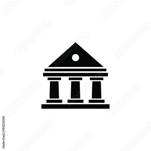 An illustration of a classical building with columns and a triangular roof from a front viewpoint