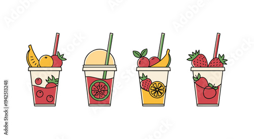 Fresh Fruit Cup Line art minimal digital abstract color illustration