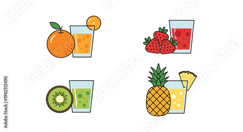 Fresh Fruit Juice Line art vivid abstract gradient color illustration