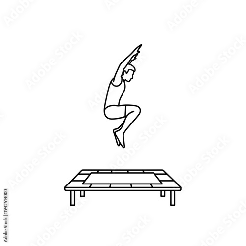 Trampoline athlete jumping in mid-air for training or competition  