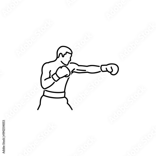 Boxing man throwing a punch in a minimal line art style  