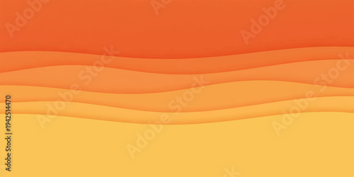A vibrant abstract orange wave background features flowing golden curves and a gradient yellow texture, creating a modern vector art wallpaper with light motion lines for a decorative banner design
