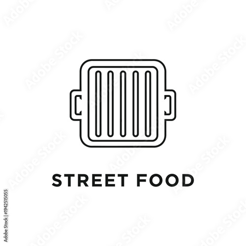 Thin line street food grill logo element for modern branding and signage on transparent background
