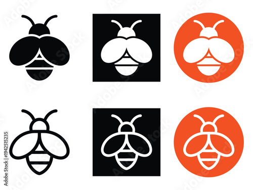 Collection of simple bee icon designs in various styles and colors for web and app use