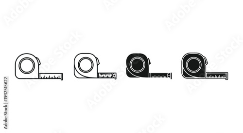 Collection of four measuring tape icons presented in both outline and solid vector graphic styles