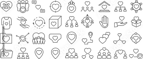 Healthcare and medical insurance line icons set, patient care, hospital services, telemedicine, pharmacy, charity donation, community support, thin outline vector illustration collection