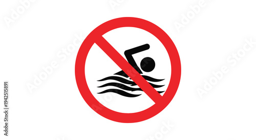 Simple vector graphic illustration indicating no swimming allowed in the water area