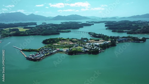 Aerial View of Bito Island in Sacheon with Emerald Sea, South korea