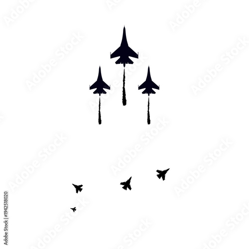 Fighter Jet Formation Silhouette with Military Aircraft Flight Pattern