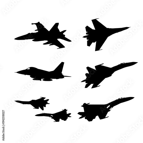 Fighter Jet Silhouette Collection with Military Aircraft Icons