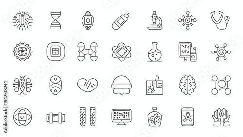 28 Bio-Hacking and Human Longevity Wellness Icons with Negative Space.