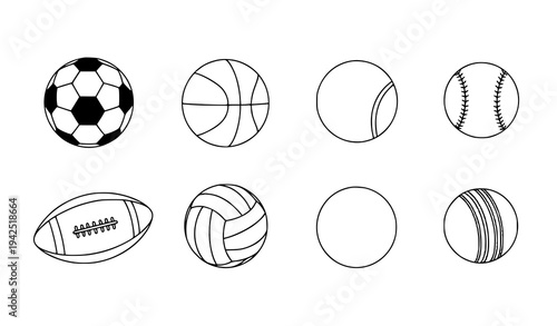 Minimal Sports Equipment Ball Outline Vector Icon Set