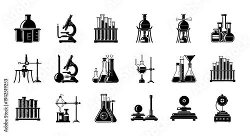 Various laboratory equipment and scientific tools on a white background for research and experiments