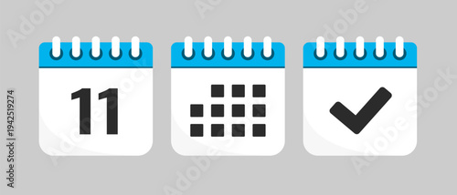 Set icons page calendar - day 11, agenda, done
