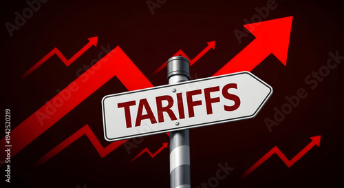 3D Tariffs Sign Rising with Red Growth Arrows on Black Background Business Concept