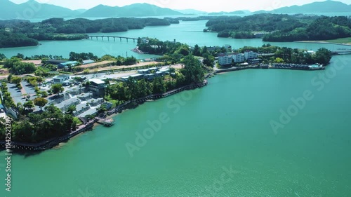 Aerial View of Bito Island in Sacheon with Emerald Sea, South korea