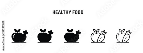 Healthy food icon in different style vector illustration, two colored and black healthy food vector icons set, nutrition and organic diet symbol collection, clean modern graphics suitable for menu
