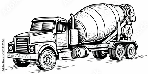 Heavy Duty Concrete Mixer Truck Illustration - Industrial Cement Transport Vehicle Vector