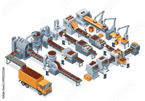Automated Food Production Factory with Robotic Arms and Conveyor Belts