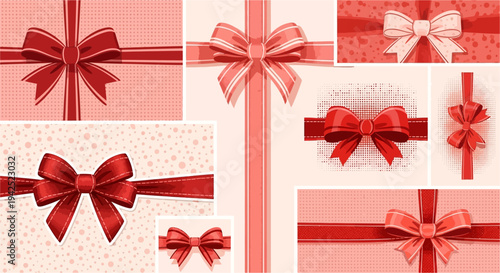 Collection of Red Gift Bows and Ribbons.