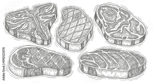 Grilled Steaks with Various Grill Marks.