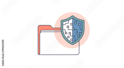 Protected folder with digital shield flat vector icon for secure file storage and privacy