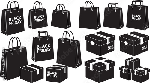 Black Friday shopping bags and gift boxes illustration
