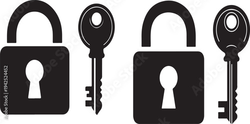 Secure access concept with padlock and key