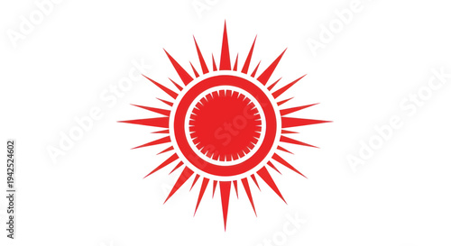 Abstract Red Sunburst Symbol on White Background