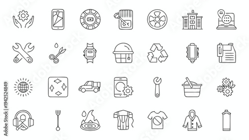 Circular Economy and Right to Repair Icons with Negative Space.