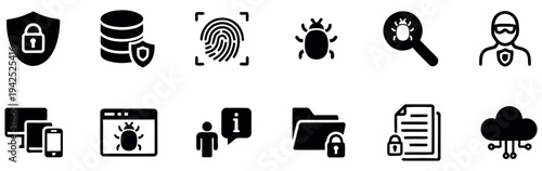 Cybersecurity and data protection icons set