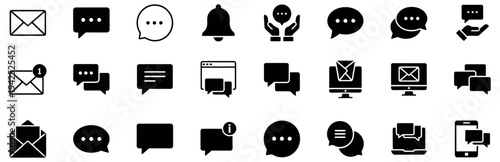 Collection of various computer and communication icons in black and white