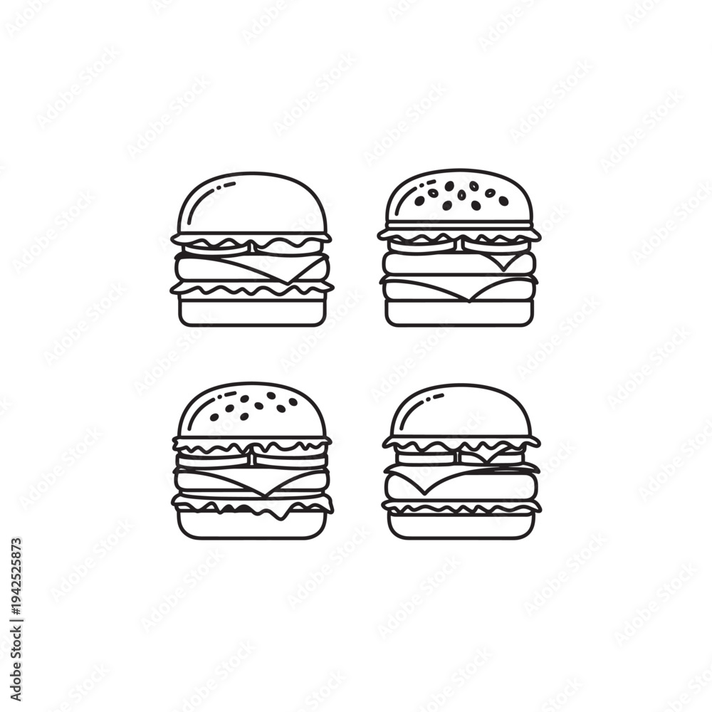Fototapeta premium Veggie Burger line art colorful crunchy vibrant