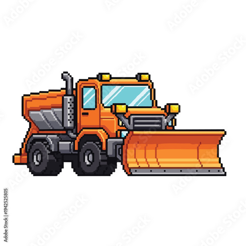Pixel art orange snowplow truck