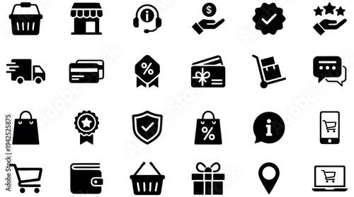 E commerce and shopping icons set in black and white