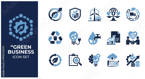 Green business icon set showcasing sustainable and eco-friendly concepts Vector