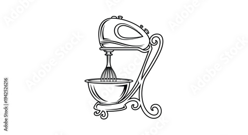 Vintage style illustration of a stand mixer with a whisk attachment