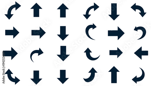 Collection of various black arrows on white background