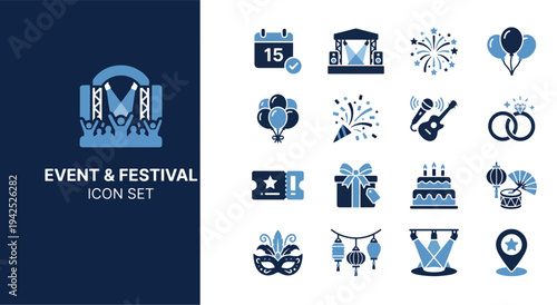 Creative icon set for event and festival planning and branding Vector