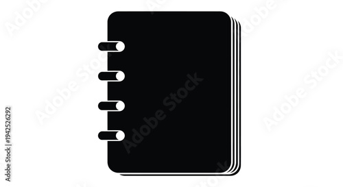 A simple black spiral notebook is isolated on a white background