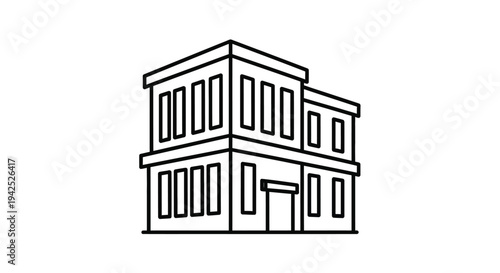 Simple line drawing of a two story building with rectangular windows