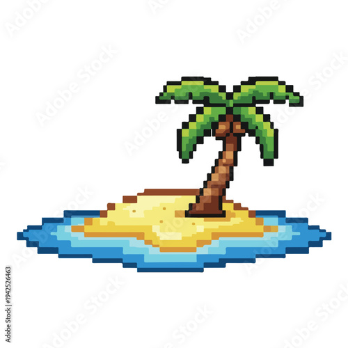 Pixel Art Tropical Island with Palm Tree